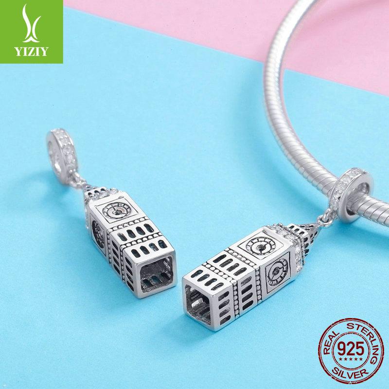 Серебро S925 Подвеска Британский Биг Бен Женский DIY Браслет из бусин Подвеска Аксессуары Scc868
