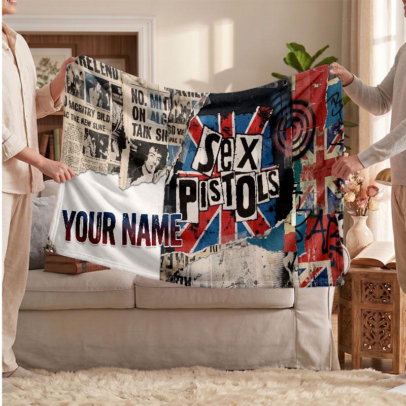 Sex Pistols Flannel Blanket, Custom Name Text Personalized Soft Throw Blanket Home Decor Gift