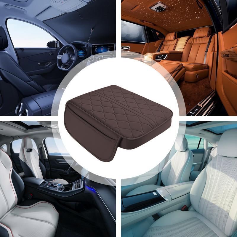Leather Car Armrest Mat Uiversal Interior Auto Armrests Storage Box Mats Dust-proof Cushion Cover Armrest Protector W/Organizer