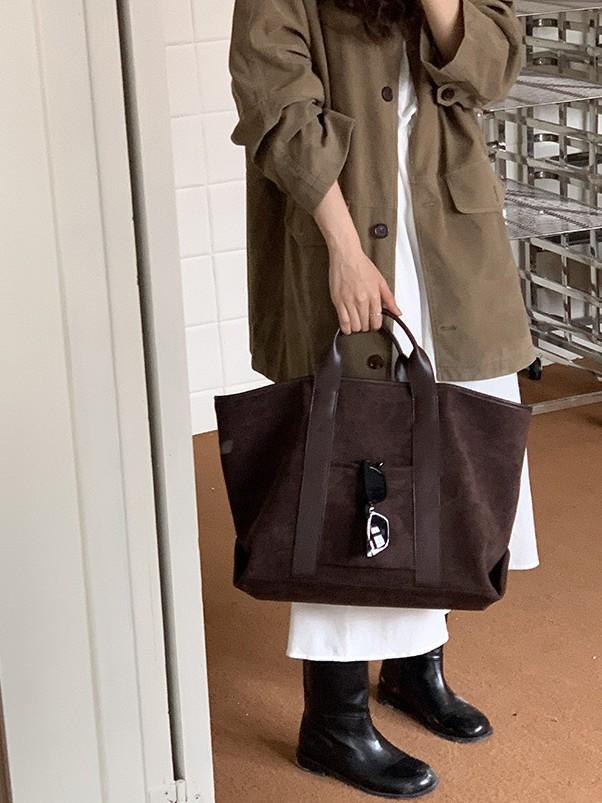 Vintage Suede Large Capacity Tote Bag Minimalist Shoulder Handbag Women's Oversized Soft Shopping Tote