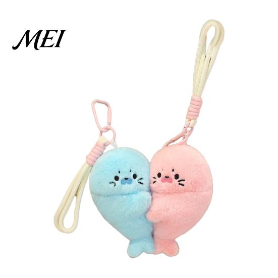 Decorative Magnet for Fridge 1 Pair Cute Baby Seal Plush Keychain, Magnetic Heart Fluffy Keyring, Animal Bag Pendant Soft Stuffed Backpack, Gift Girls