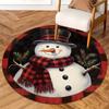 1Pcs Christmas Snowman Buffalo Plaid Print Round Area Rug Indoor Non-Slip Washable Fiber Carpet Soft Comfortable Mat For Bedroom Living Room