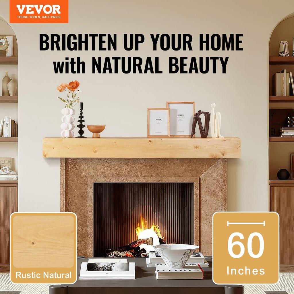 Fireplace Mantel Wood Shelf Floating Rustic Fireplace Mantel 60" Natural