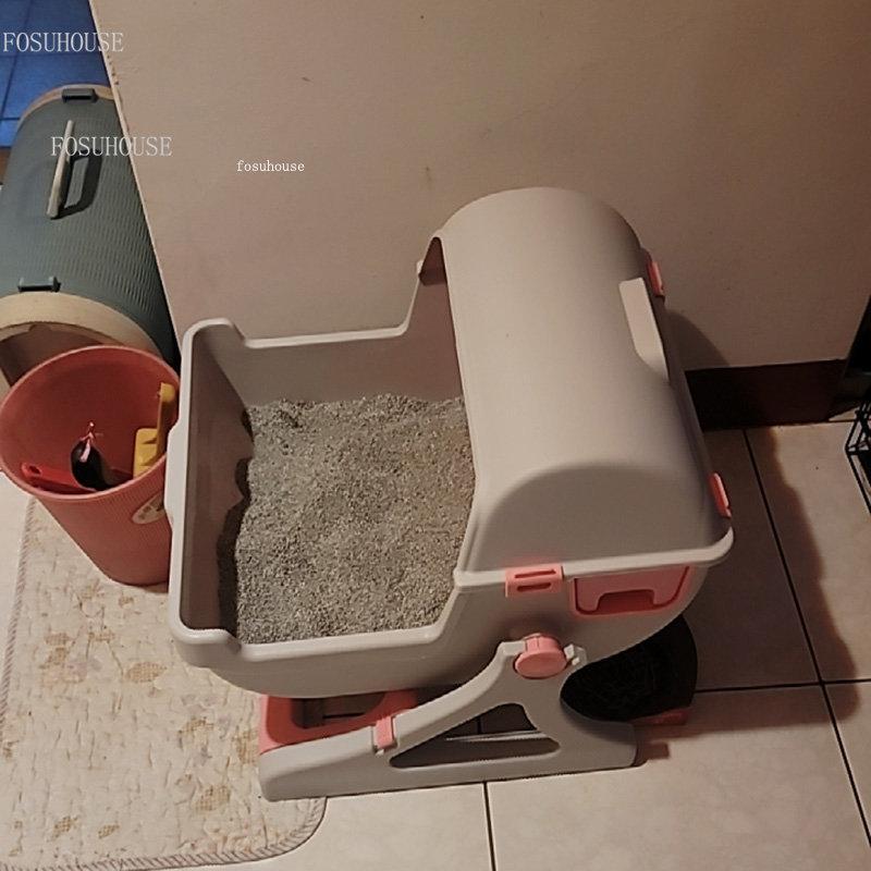 Large Semi Enclosed Cat Bedpan Litter Box Splash Proof Odorless Toilet with Scoop Filter Easy Clean Indoor Pet Supplies