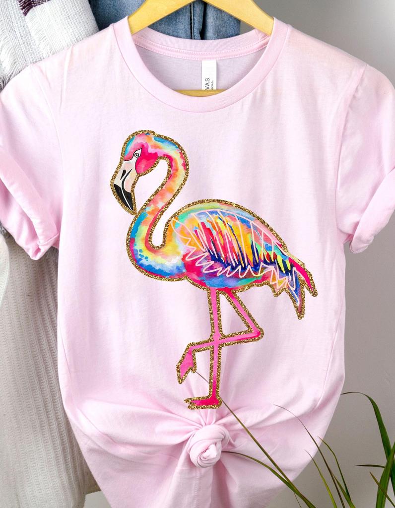 Colorful Flamingo Unisex Tee, Summer Vibe T-Shirt, Casual Wear, Beach Party Shirt, Gift for Flamingo Lovers, 7 colors