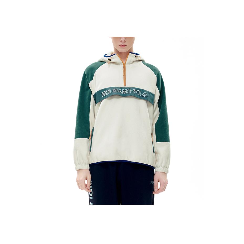 Fila Fusion Спортивная свободная толстовка с логотипом, с молнией до середины, Color Block Мужские худи Молочно-бежевый T11M213705FBG