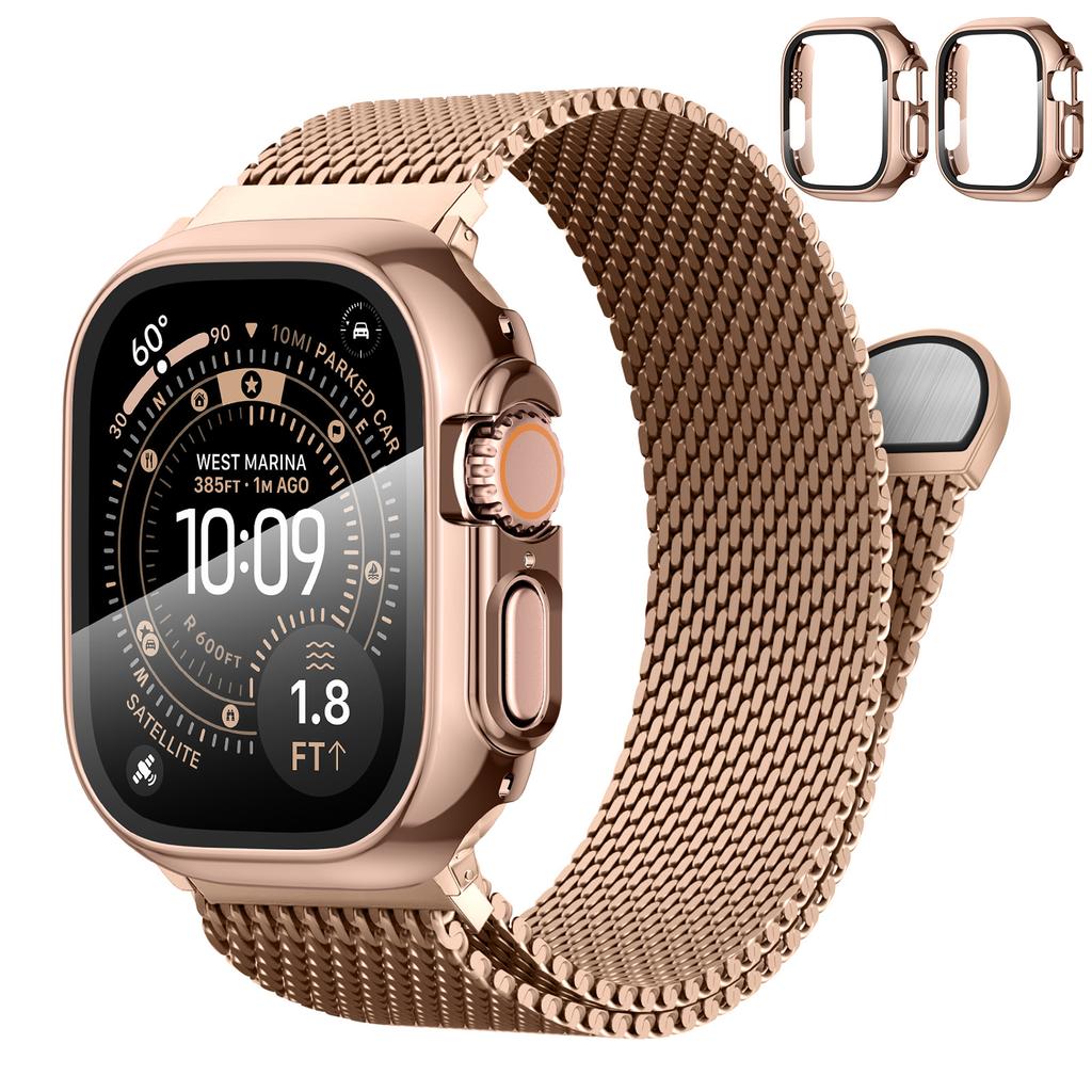 For Apple Watch Band Ultra2 3 49mm 45mm 42 46mm 40mm 44mm Milanese Bracelet iWatch series SE 11 10 9 8 7 Case+Thick Metal Strap