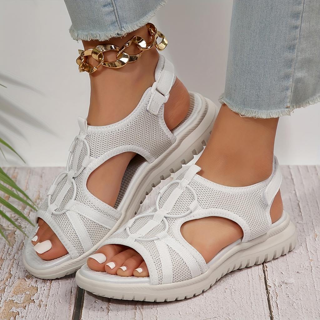 Женские удобные пляжные сандалии - дышащая ткань, открытый носок, низкий каблук, повседневные летние