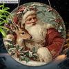 Двумерный плоский алюминиевый деревенский рождественский знак с изображением Санта-Клауса и лося - Художественные фигурки-украшения - Идеально подходит для входной двери, стены, крыльца, окна