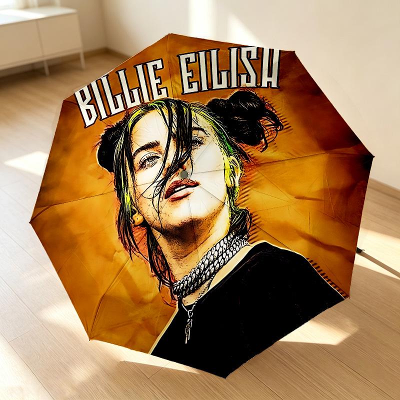 Billie Eilish Art 8 Ribs 3Fold Black Glue Uv Protection Umbrella Sun Protection Rainproof Compact Folding Umbrella For Travel Daily Use C923884