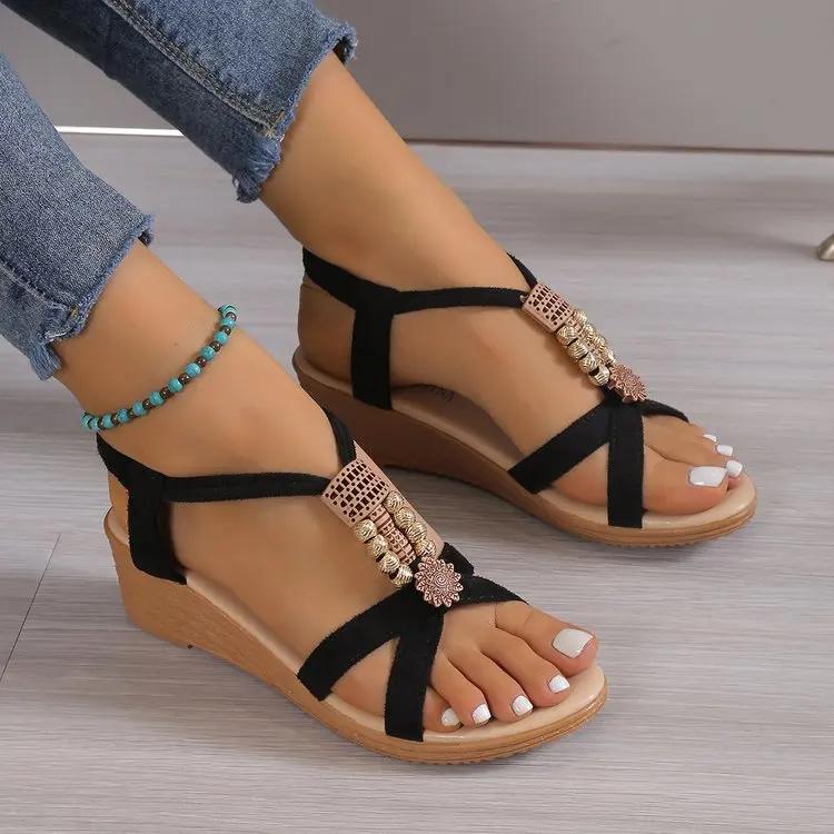 Fashion Women Solid Color Wedge Sandals  New Ankle Buckle Non Slip Gladiator Shoes Woman Fashion Chunky Platform Sandalias Mujer 2024