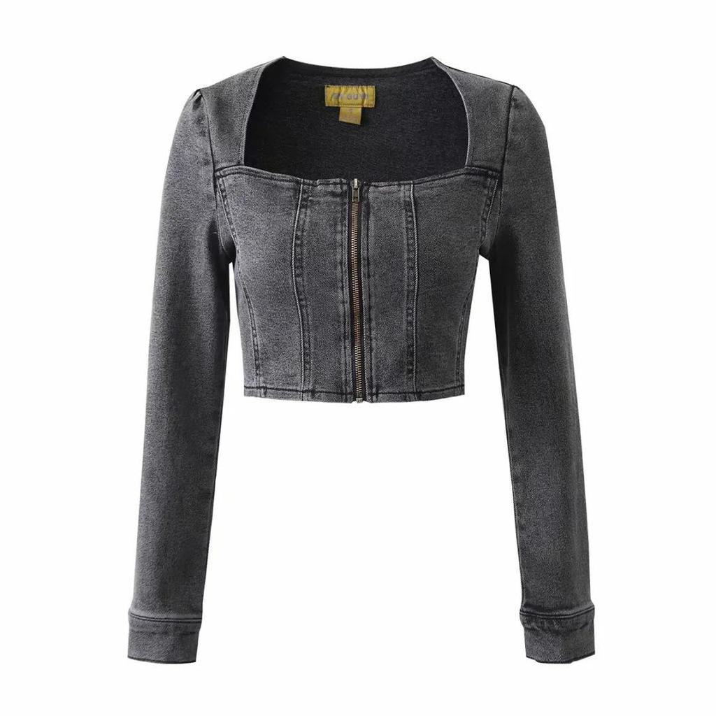 Джинсовая куртка с квадратным вырезом для женщин ранней осени