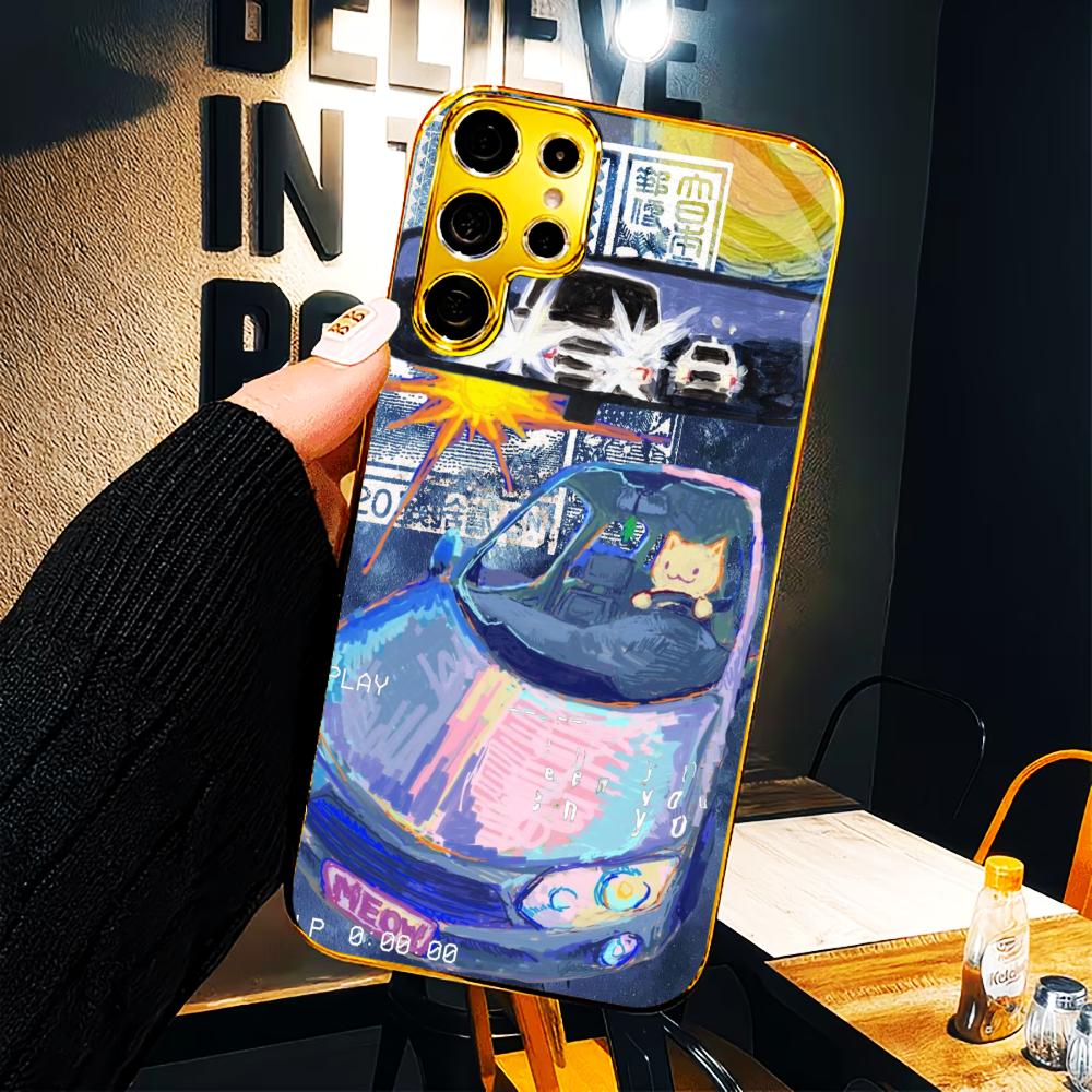Чехол для телефона Samsung Galaxy S26 S25 S24 S23 S22 S21 FE, Ultra, Plus, Painting Car, Simplicity, High-end Electroplating Glass