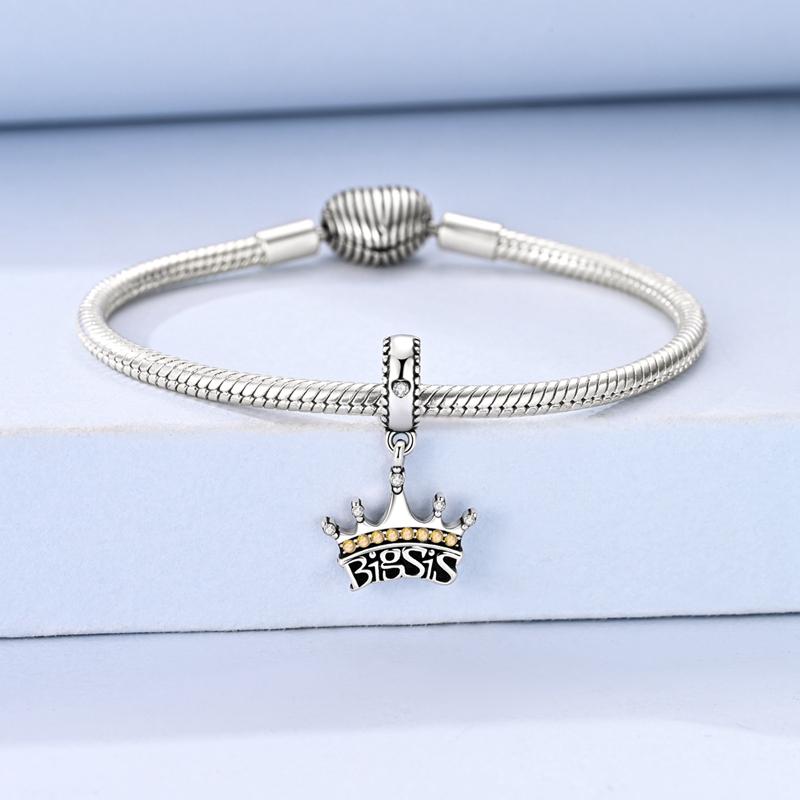 Original 925 Sterling Silver Charms Bead Sister Crown Pendant Fit Original Bracelets Necklace For Women DIY Jewelry Gift