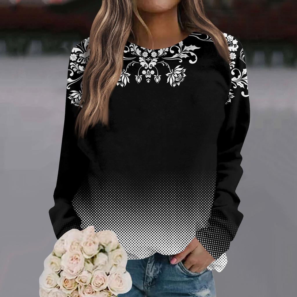 Женский повседневный свитер с длинными рукавами и цветочным принтом в стиле ретро с круглым вырезом и реглановым топом