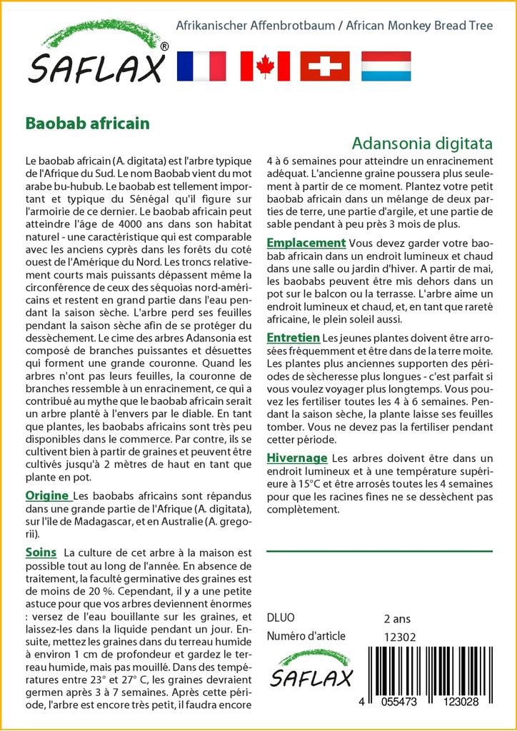 SAFLAX Хлебное дерево африканской обезьяны - 6 семян - Adansonia digitata