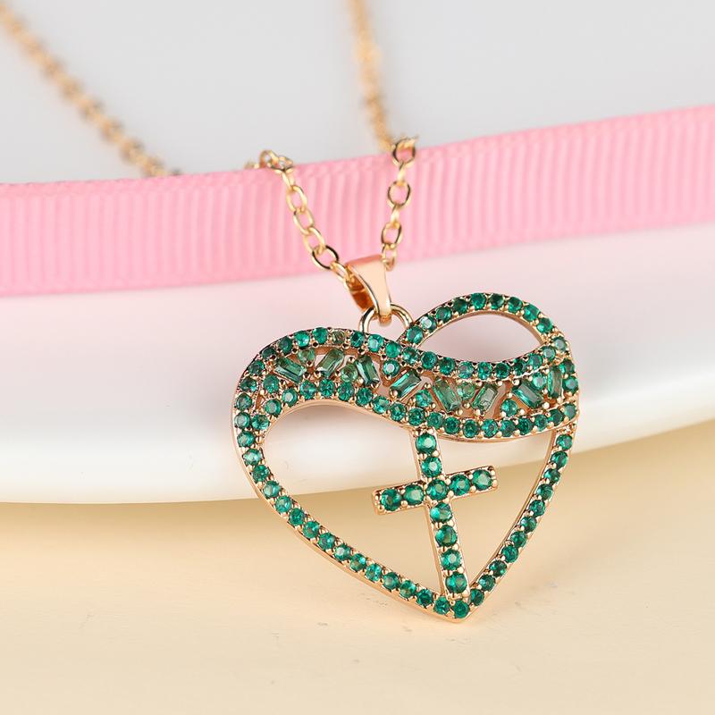 Женское сердце с крестом, ожерелье с сердцем любви, белый цирконий, золотой цвет, цепочка на ключицу, подарок