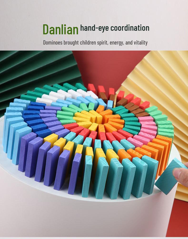 Colored Wooden Domino Blocks - 120 Pieces for Kids Age 2-6