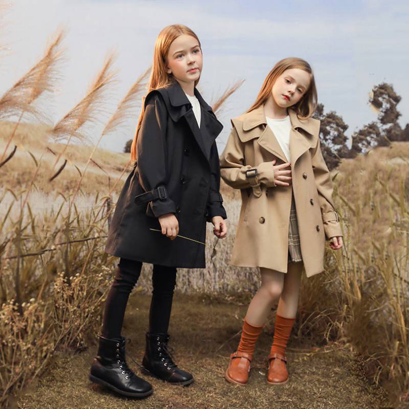 Girls' Wind Coat Medium and Large Children Thickened Children's Mid-Length Spring and Autumn Coat