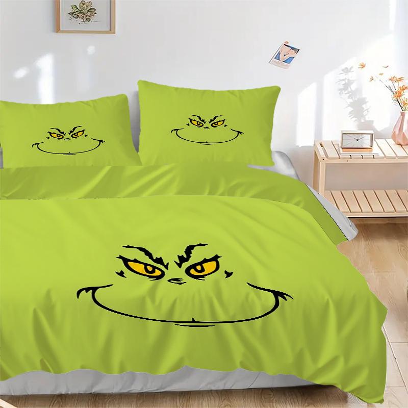 3Pcs Grinch'S Festive Smile Bedding Sets For All Sizes New 3D Printed Bed Cover Comforter Duvet Cover Pillowcase Bedroom Decoration