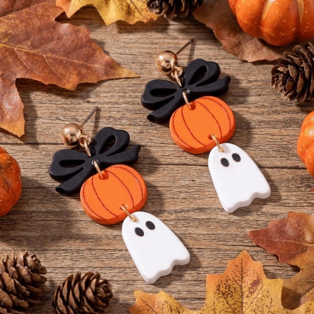 Acrylic Bow Ghost Pumpkin Earrings Spooky Charm Halloween Dangle Earrings Gothic Dress Up