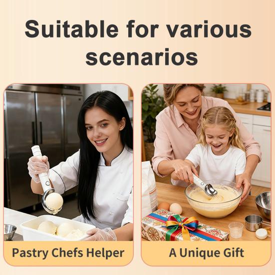 Electric Heated Ice Cream Scoop, Rechargeable Stainless Steel Spoon, Nonstick Ice Cream Scooper for Hard Ice Cream Gelato Yogurt