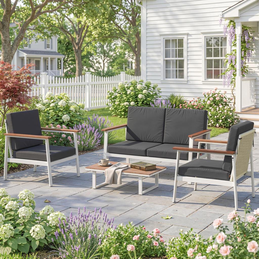 Garden Sofa Set for 4 People: 2 Armchairs, Loveseat, Coffee Table