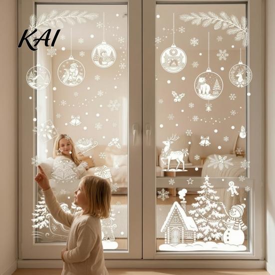 Santa Claus Wall Stickers 9 Sheets Christmas Static Window Stickers, Reusable Snowflake Reindeer Glass Film Decals for Holiday Decoration, Snow Scene