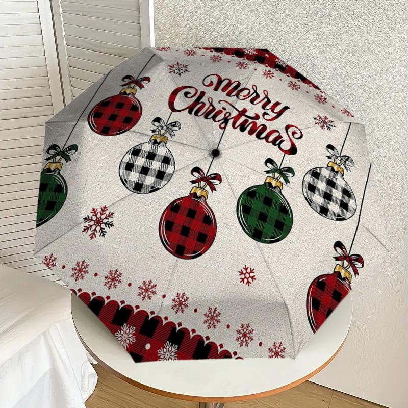 1pc Christmas Ornaments Plaid Decorative Mat Umbrella with Plastic Handle,Suitable for All Seasons Home Travel Outdoor UmbrellaDD244