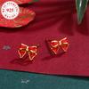 S925 Sterling Silver Christmas Red Bow Stud Earrings for Women