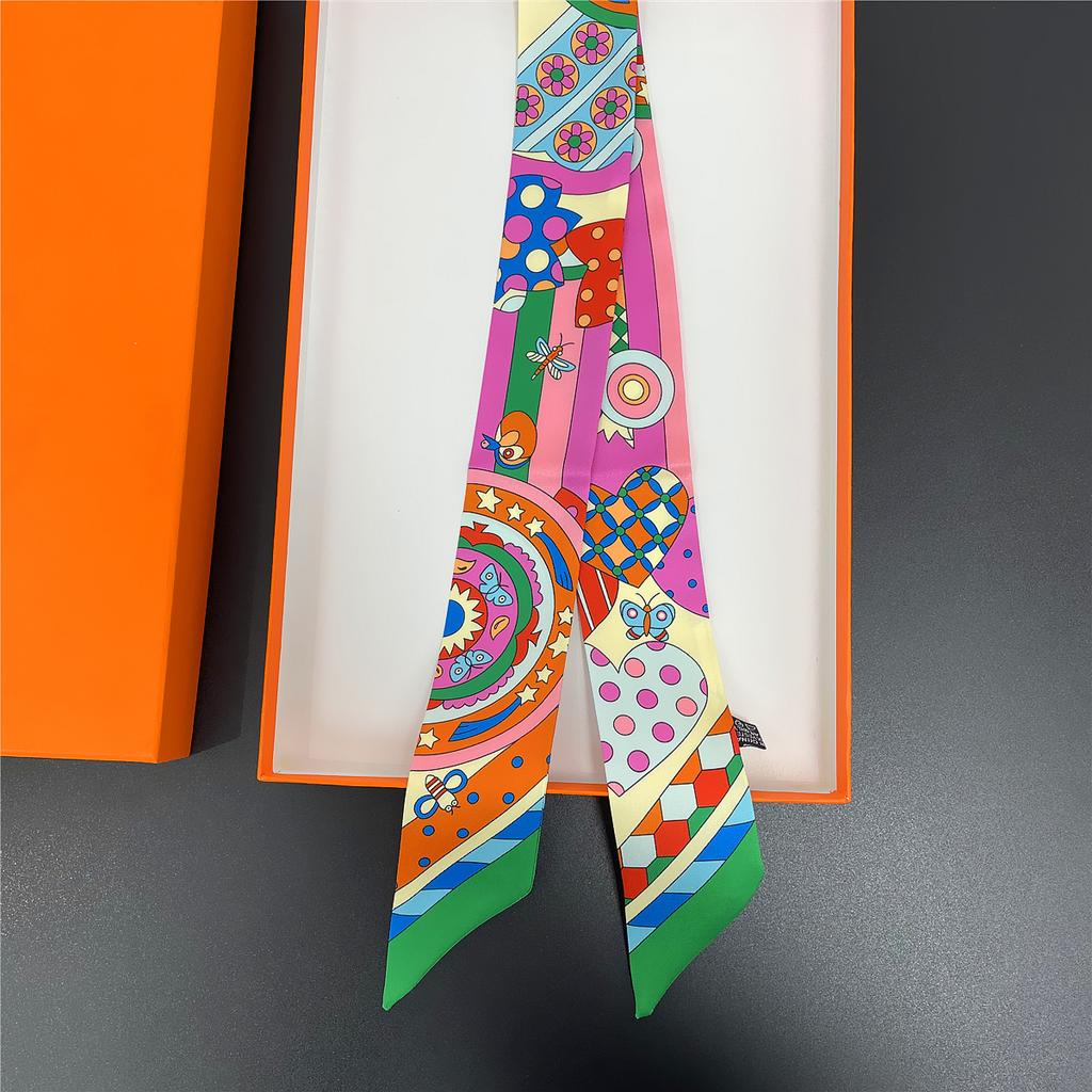 2024 Бренд Дизайн Клетчатый Шелковый Шарф Роскошный Шарф Женский Фуляр Узкая Сумка Шарфы Шейный Платок Для Женщин Модная Повязка На Голову Для Волос