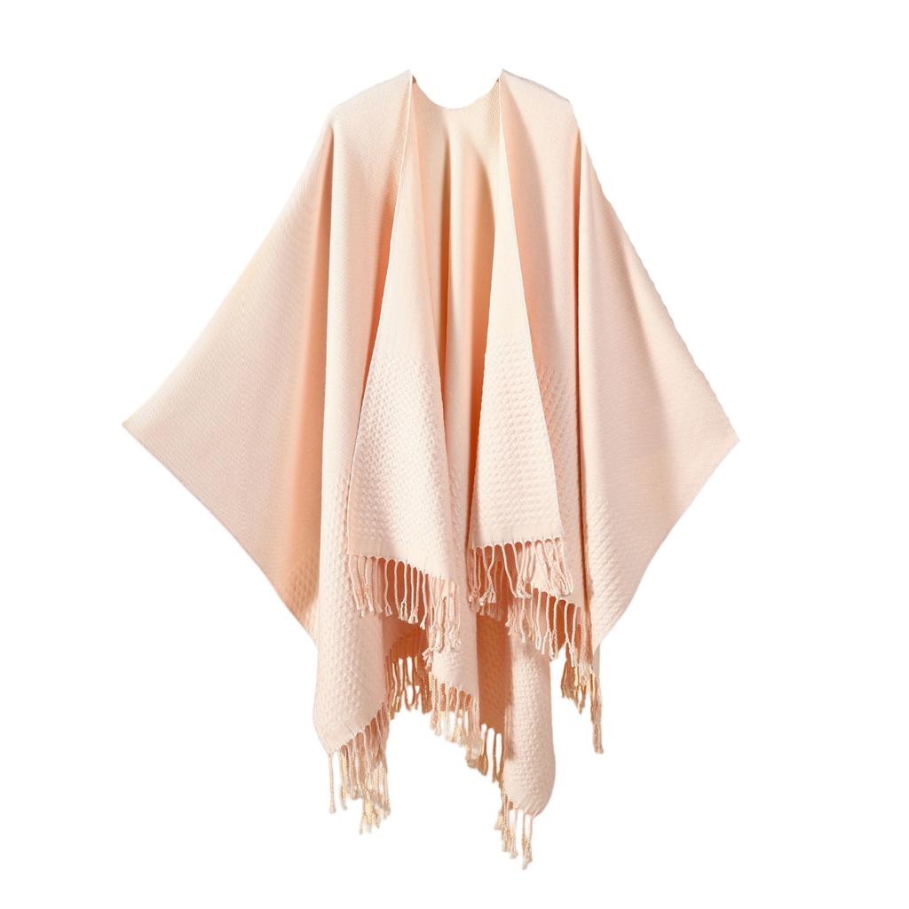 Ladies' Fashionable Single-color Fringed Slit Shawl, Double-sided Three-dimensional Wavy Warm Imitation Cashmere Scarf, Cloak Cardigan