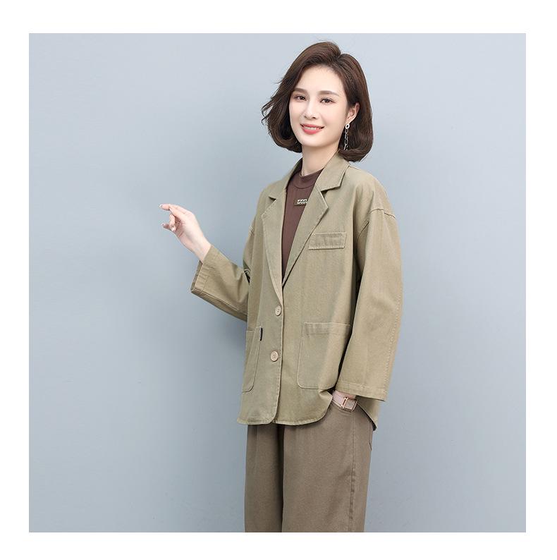 2024 Весна/Осень Блейзер свободного кроя с короткими рукавами для женщин среднего возраста - Корейский стиль, Модный, Молодящий