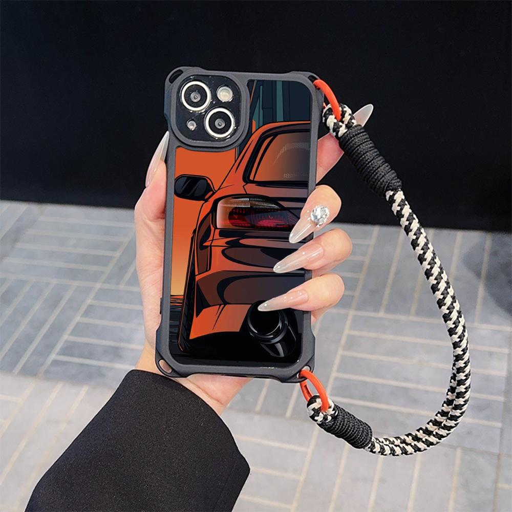 Ae78 Fashion Car Pattern Design Art Soft Phone Cases for iPhone 16 15 14 13 12 11 Pro Max 7 8 XR with Wrist Strap Lanyard Corner Protection Back Cover