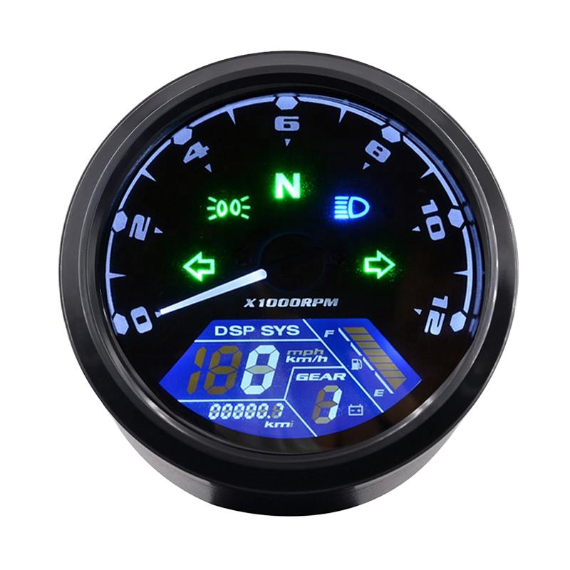RTS Universal LED Digital Indicator Tachometer Fuel Meter Gauge 12000RPM Speedometer Night Vision LCD Dial Odometer New for