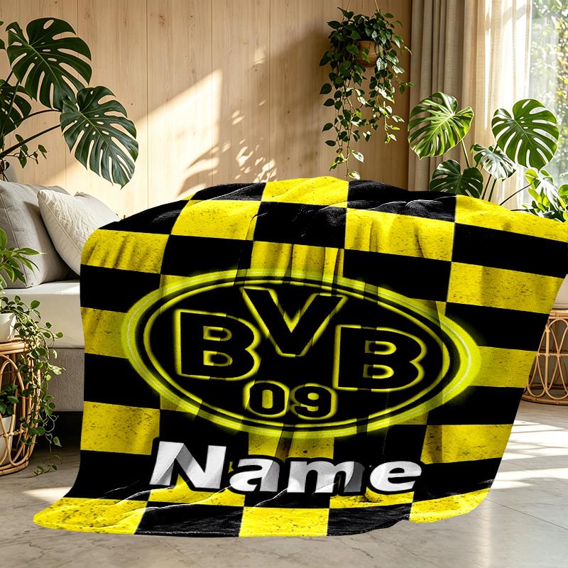Custom Name Personalized Borussia Dortmund Print Blanket, Home Decor, Bedroom, Sofa, Camping, Couch, Gifts for Birthday ChristmasEnthusiasts
