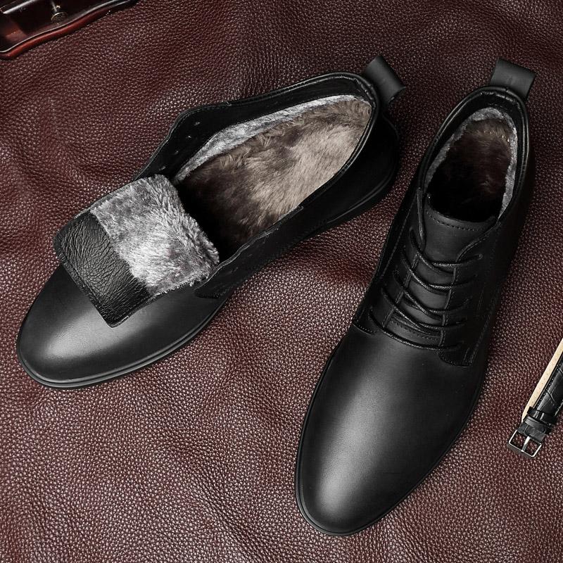 Genuine Leather Mens Boots Casual Business Oxford Shoes Male Adult Fall Winter Fashion Warm Outdoor Snow Shoes Dress Basic Boots