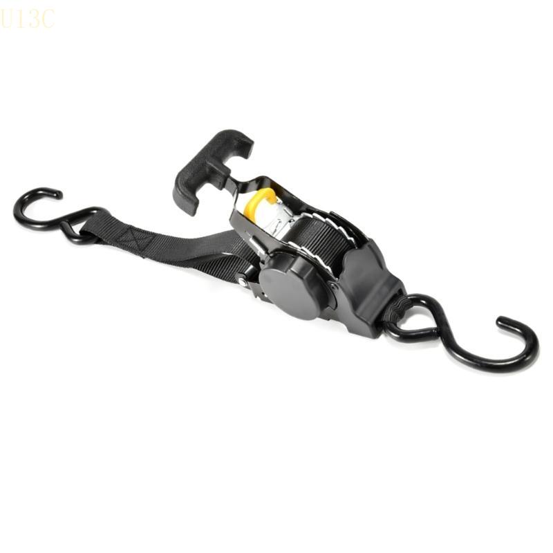 U13C Adjustable Length Ratchet Strap Tie Down Strap for Motorcycle Car Pickup Truck & Vehicle Use Automatic Recycling Tensioner