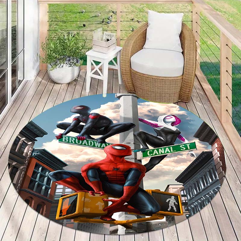 Cool Spider-Man cartoon print round carpet, bedroom, living room and office rotating chair carpet, home decoration