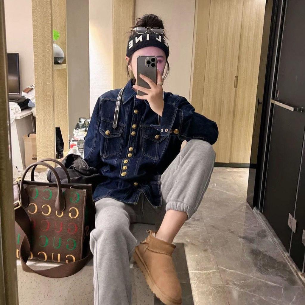 Women's Retro Denim Shirt - Hong Kong Style, Autumn 2025 French Chic