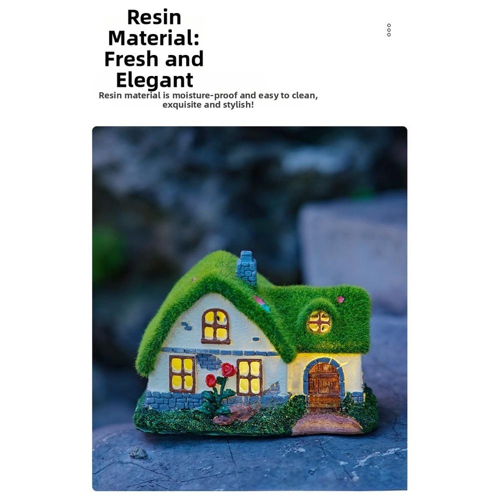 Flocking Solar Resin House Garden Statue Outdoor Light Solar Powered Waterproof Decoration for For AMERICAN Style Garden