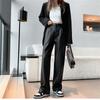 Autumn Winter New Fashion Ladies High Waist Straight Faux Leather Trousers Vintage LooseWomen PU Leather Pants Wide Leg Trousers