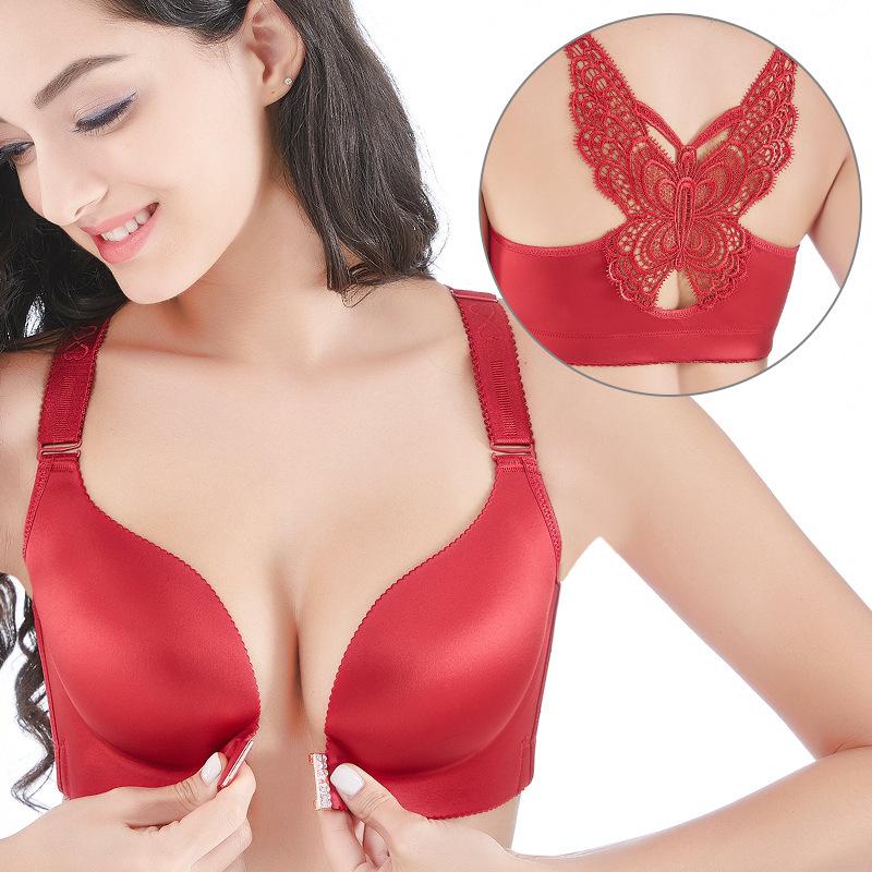 Простой однотонный бюстгальтер с узором «бабочка», удобный и дышащий бюстгальтер с пряжкой спереди на косточках, пуш-ап, женское нижнее белье