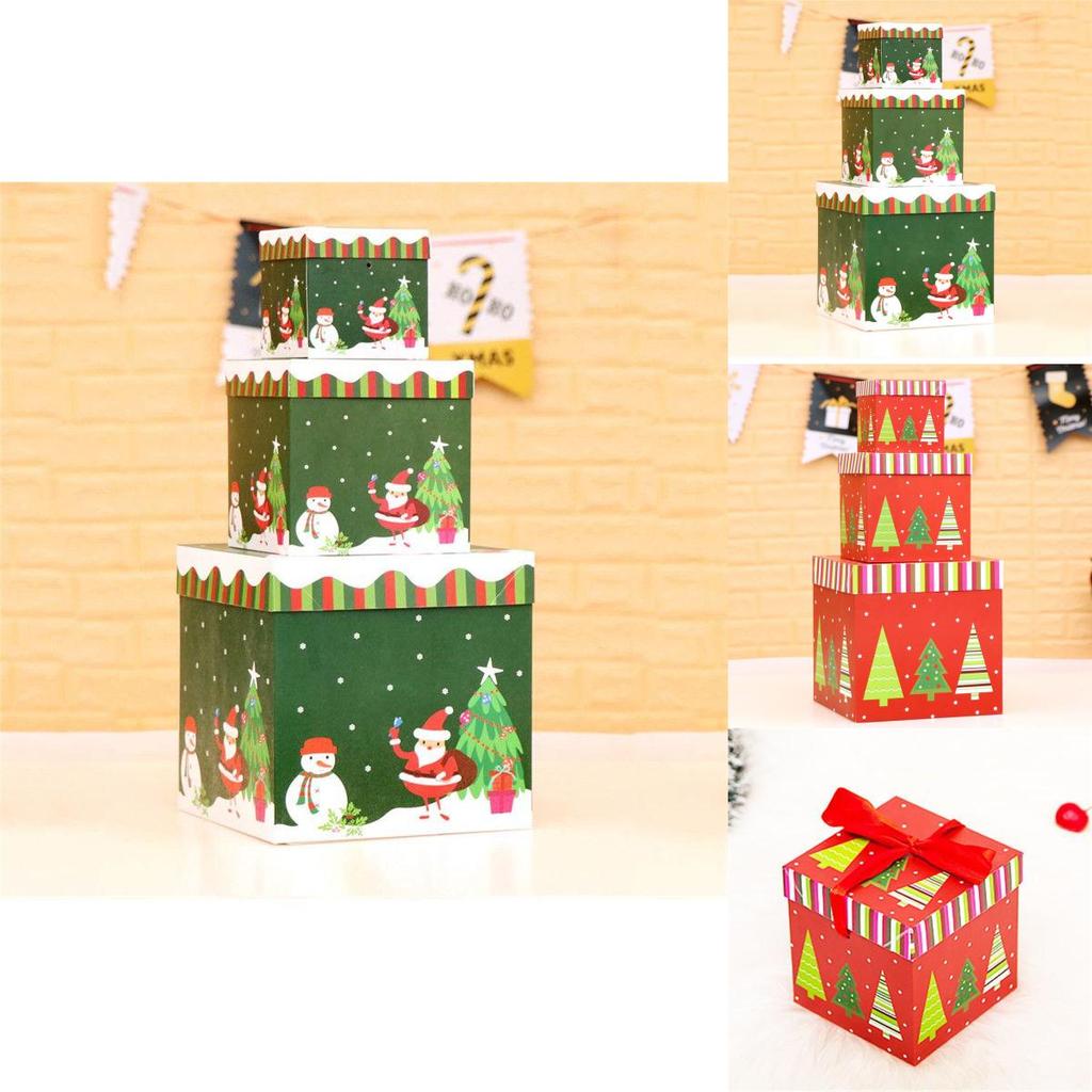 3pcs Large Premium Christmas Gift Box With Lid Ribbon Xmas Present Box Square