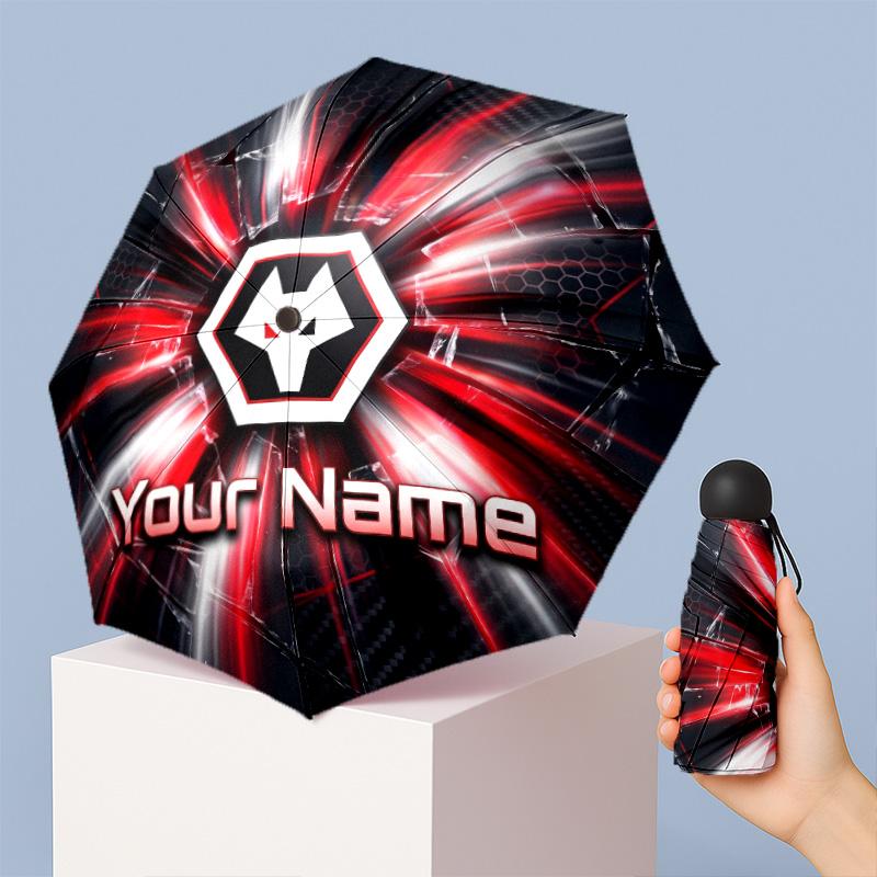 Wolverhampton Wanderers Football Manual Five Fold 8 Rib Umbrella Support Custom Text, Lightweight Travel Umbrella
