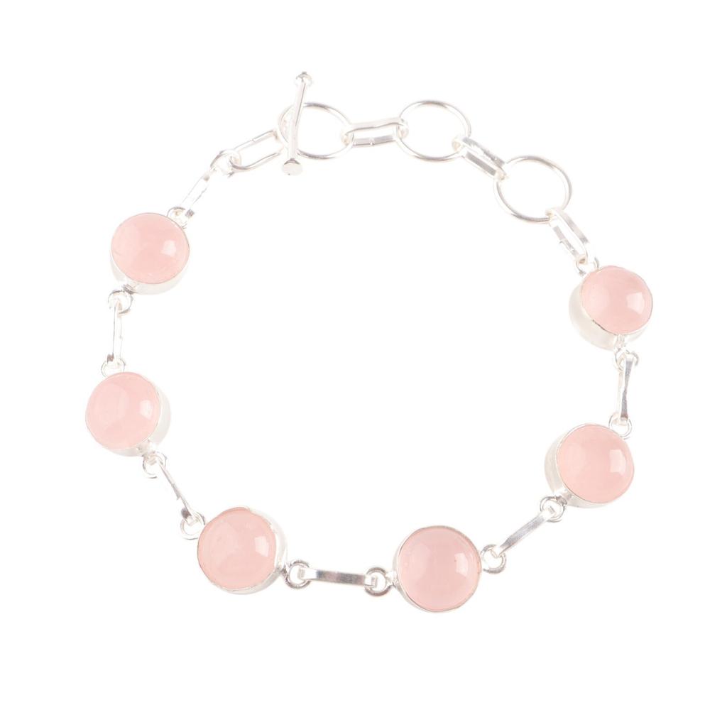 Rose Quartz Gemstone 925 Sterling Silver Jewelry Handmade Bracelet For Birthday RB-14-22