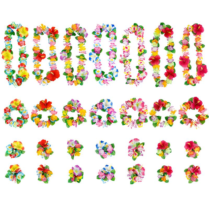 4 шт./набор Гавайские цветочные леи Гирлянда Ожерелье Венок Лепестковая повязка на голову Браслет Декор для пляжной вечеринки Свадебные аксессуары для наряда