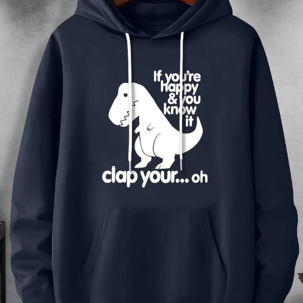 New autumn and winter men's and women's long sleeved hooded sweatshirt, simple and fashionable dinosaur and letter print