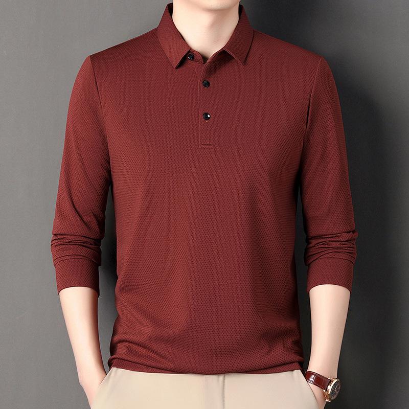 Новая модная рубашка поло с длинными рукавами, мужская модная деловая мужская одежда с отложным воротником и длинными рукавами