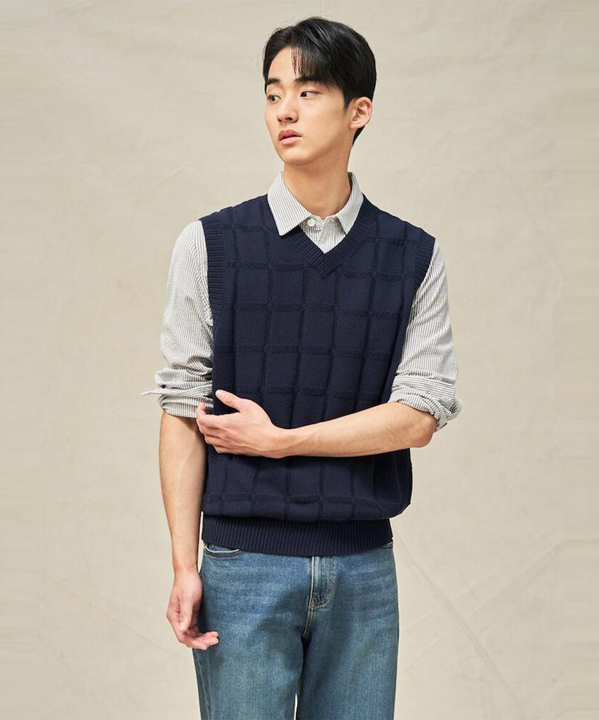 Beanpole Men Grid Check Vest Navy (Bc5351C03R)